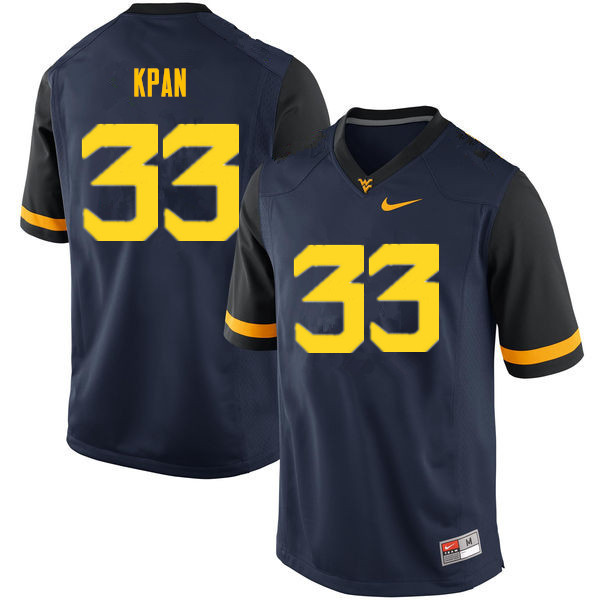 NCAA Men's T.J. Kpan West Virginia Mountaineers Navy #33 Nike Stitched Football College Authentic Jersey VI23K46KP